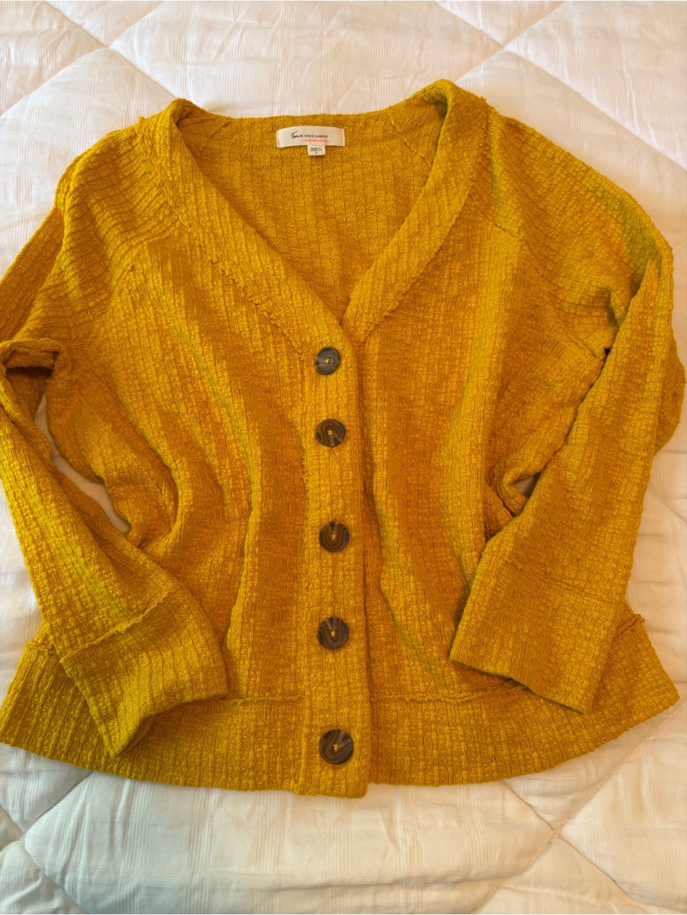 Vince Camuto V Neck Textured Relaxed Cardigan